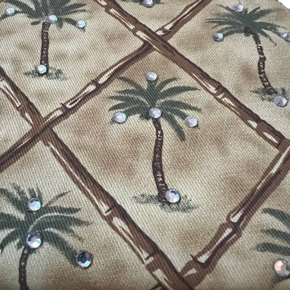 Palm‎ Tree Purse Handbag Tan Brown Green Embellishments Vacation Beach Cruise